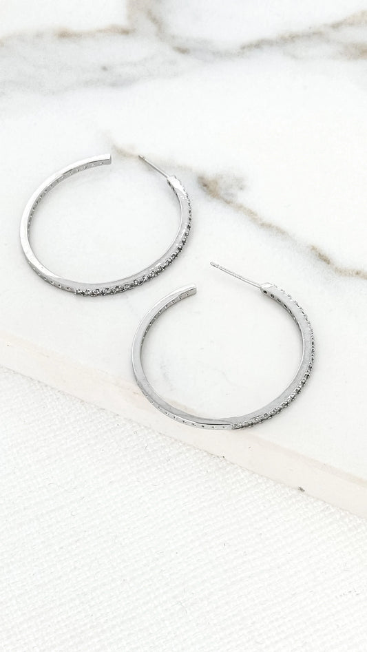 Envy Large Silver Diamante Hoop Earring