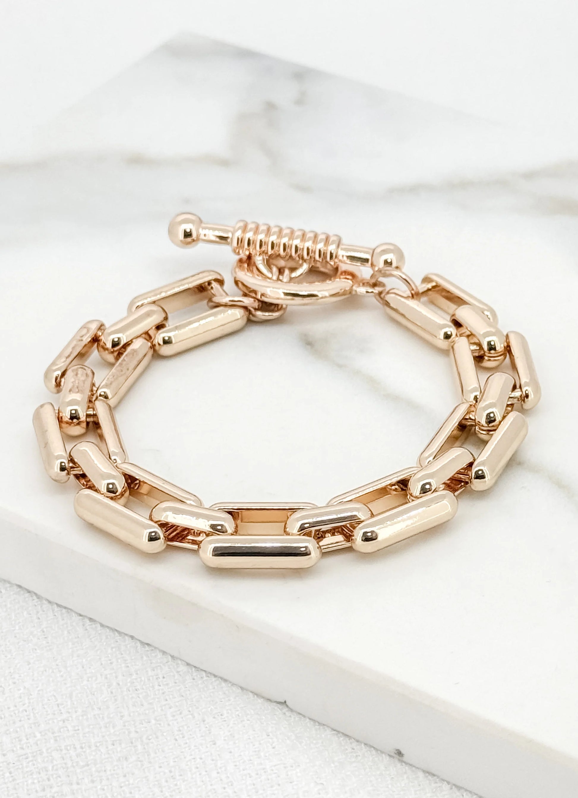 Envy Gold Square Link T-bar Bracelet