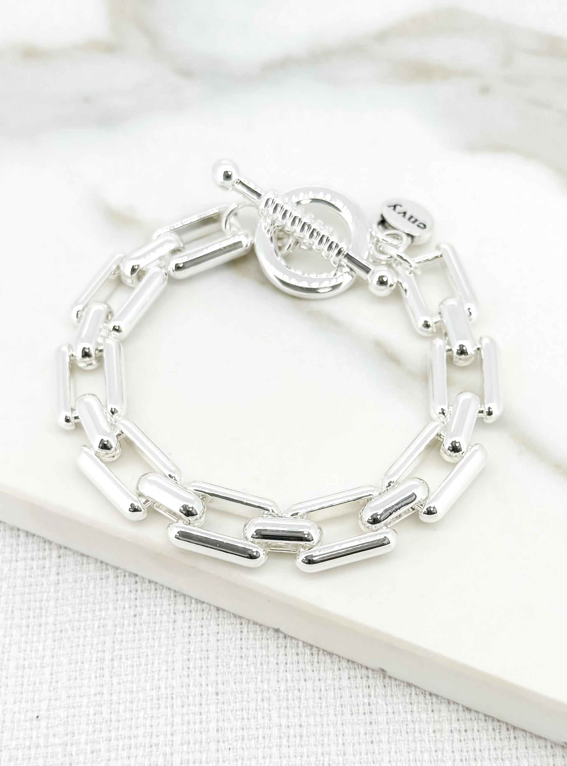 Envy Silver Square Link T-bar Bracelet