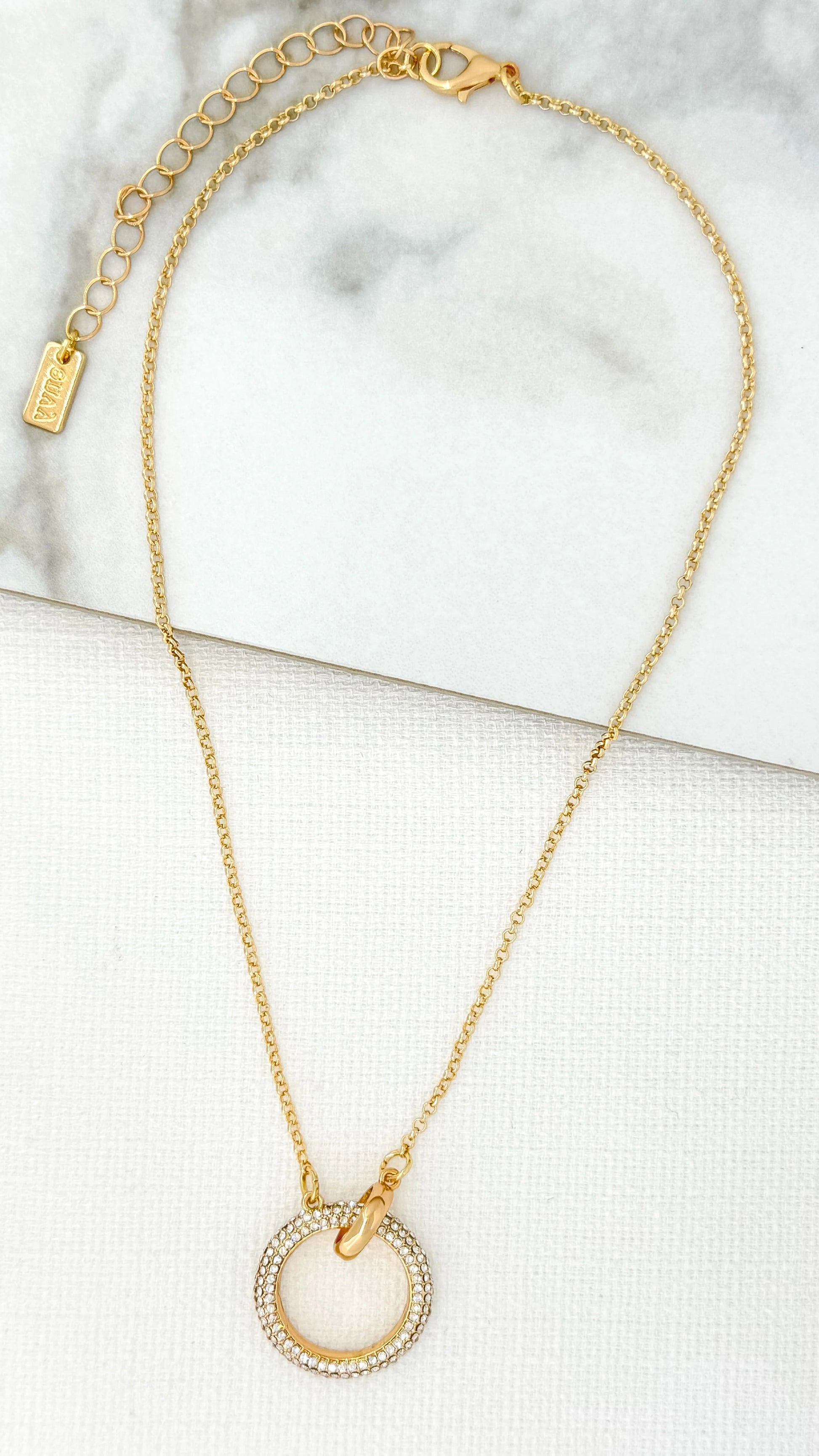 Envy Short Gold Necklace with Crystal Pendant