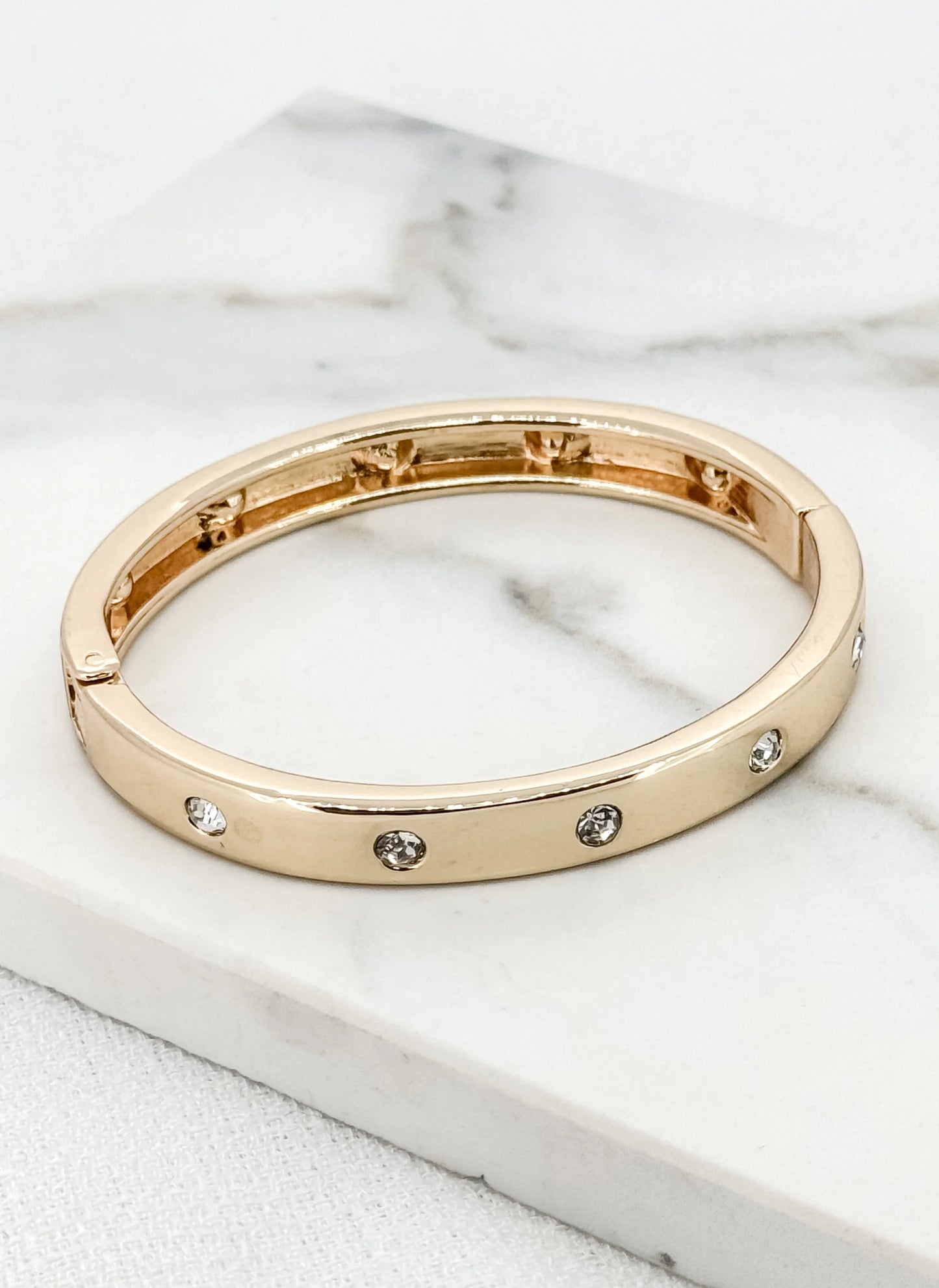 Envy Gold Hinged Bangle with Crystal Detail