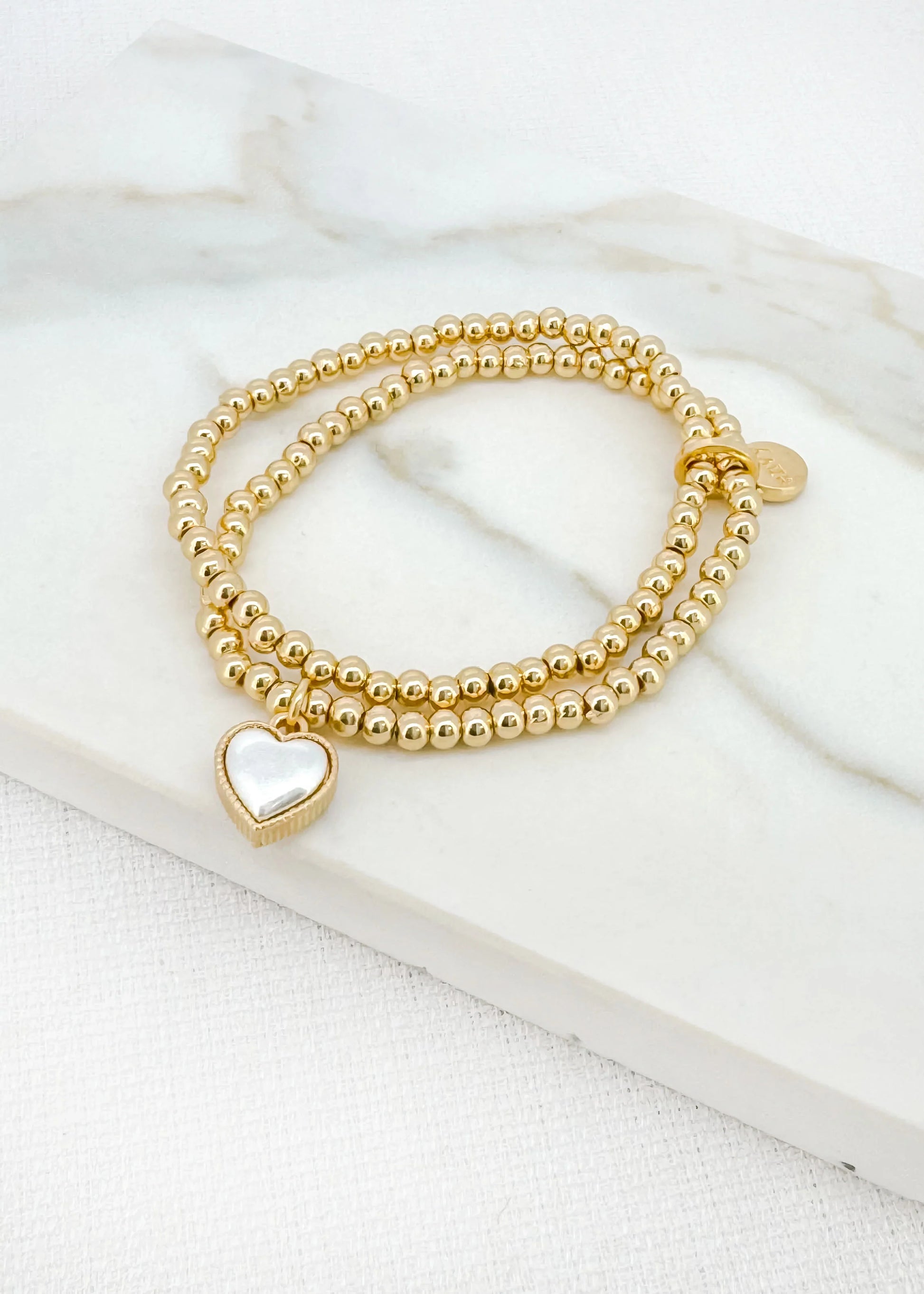 Envy Gold Double Layer Bead Bracelet with Two Tone Heart Charm