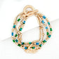 Envy Gold Multi Layer Bracelet with Green & Blue Beads