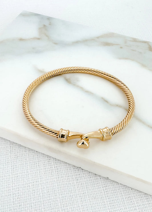 Envy Gold Textured Bangle with Heart Detail Clasp