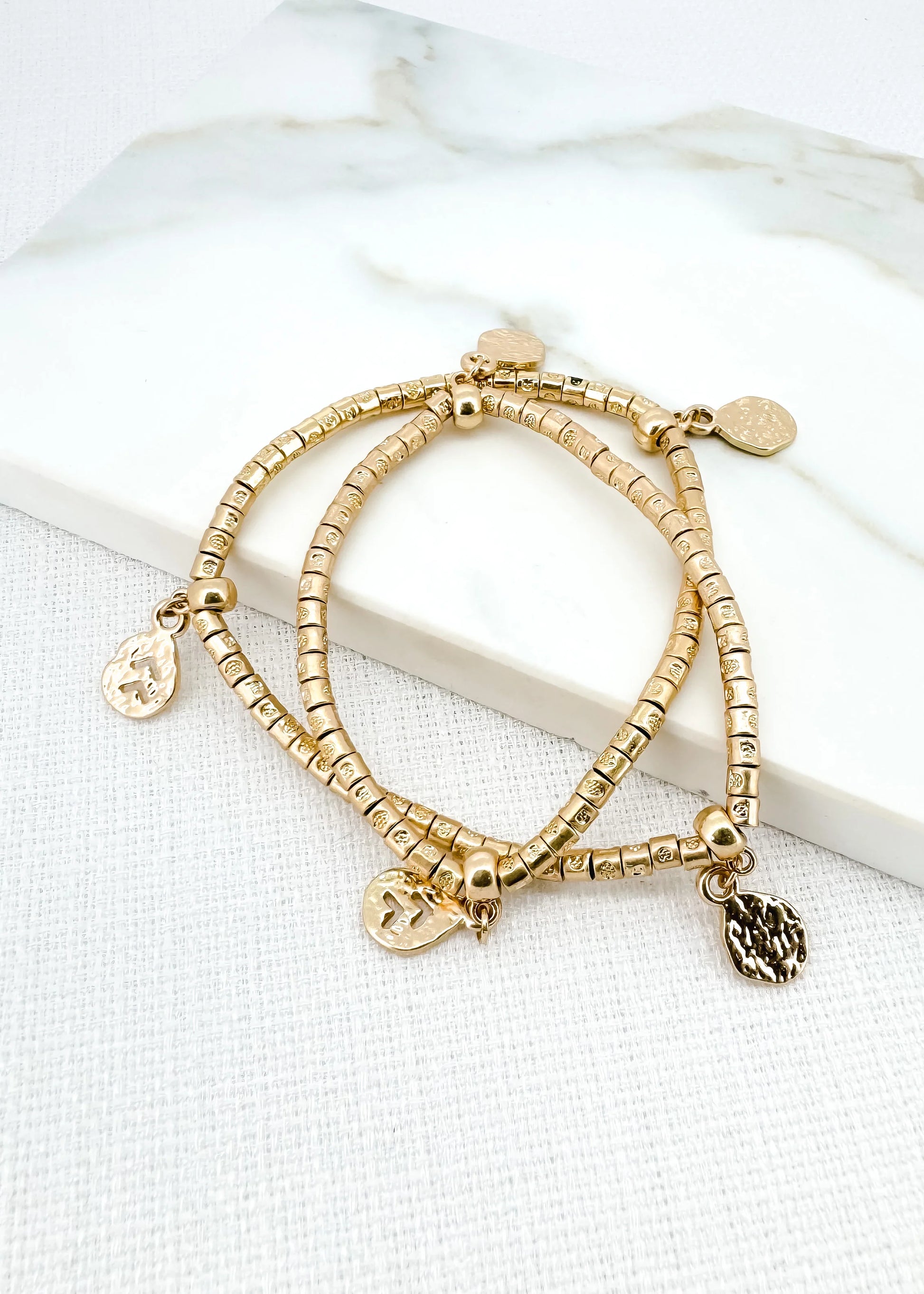 Envy Gold Stretch Bracelet with Textured Charms