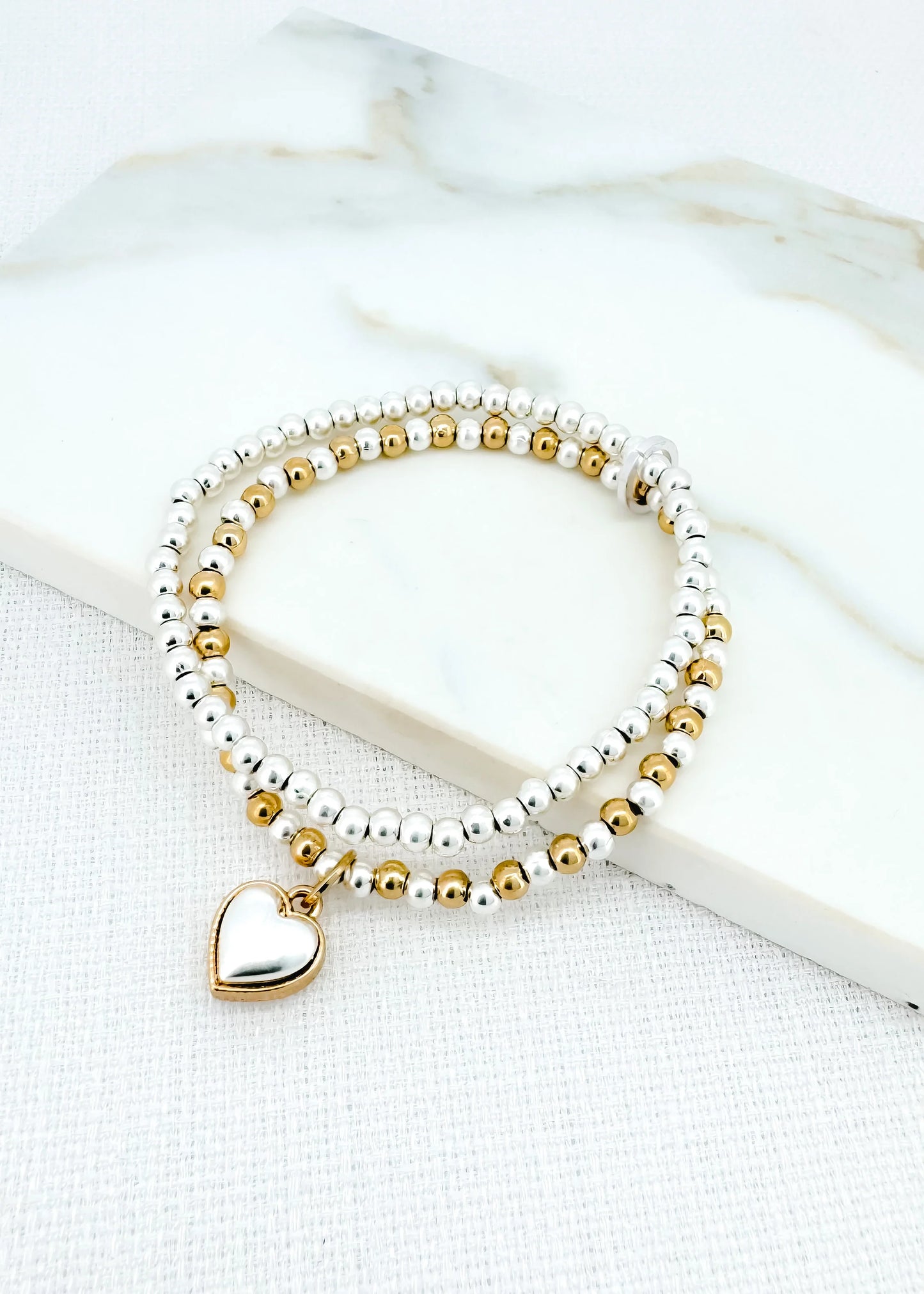 Envy Two Tone Stretch Bracelet with Chunky Heart Charm