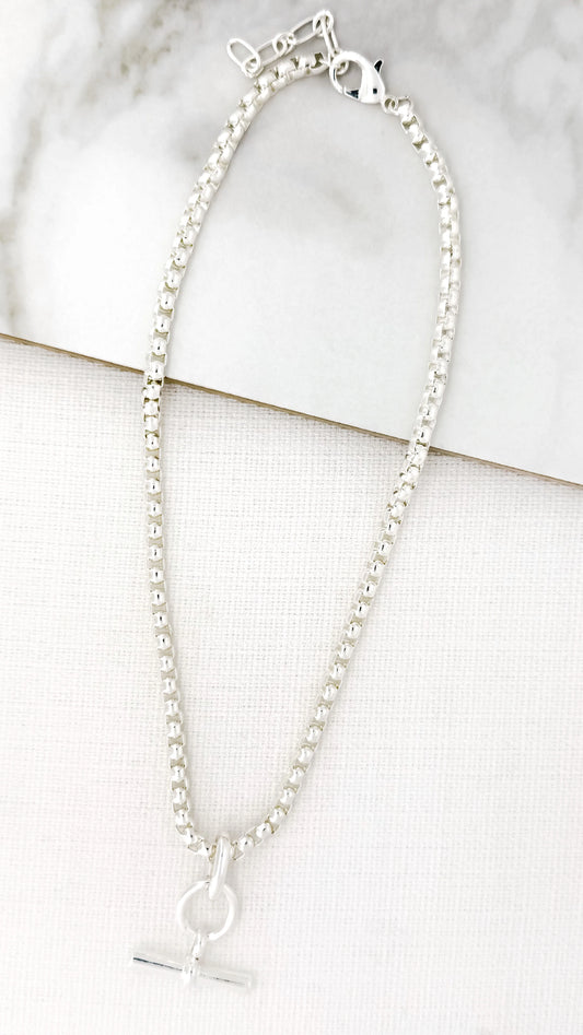 Envy Short Silver Box Chain T-Bar Necklace