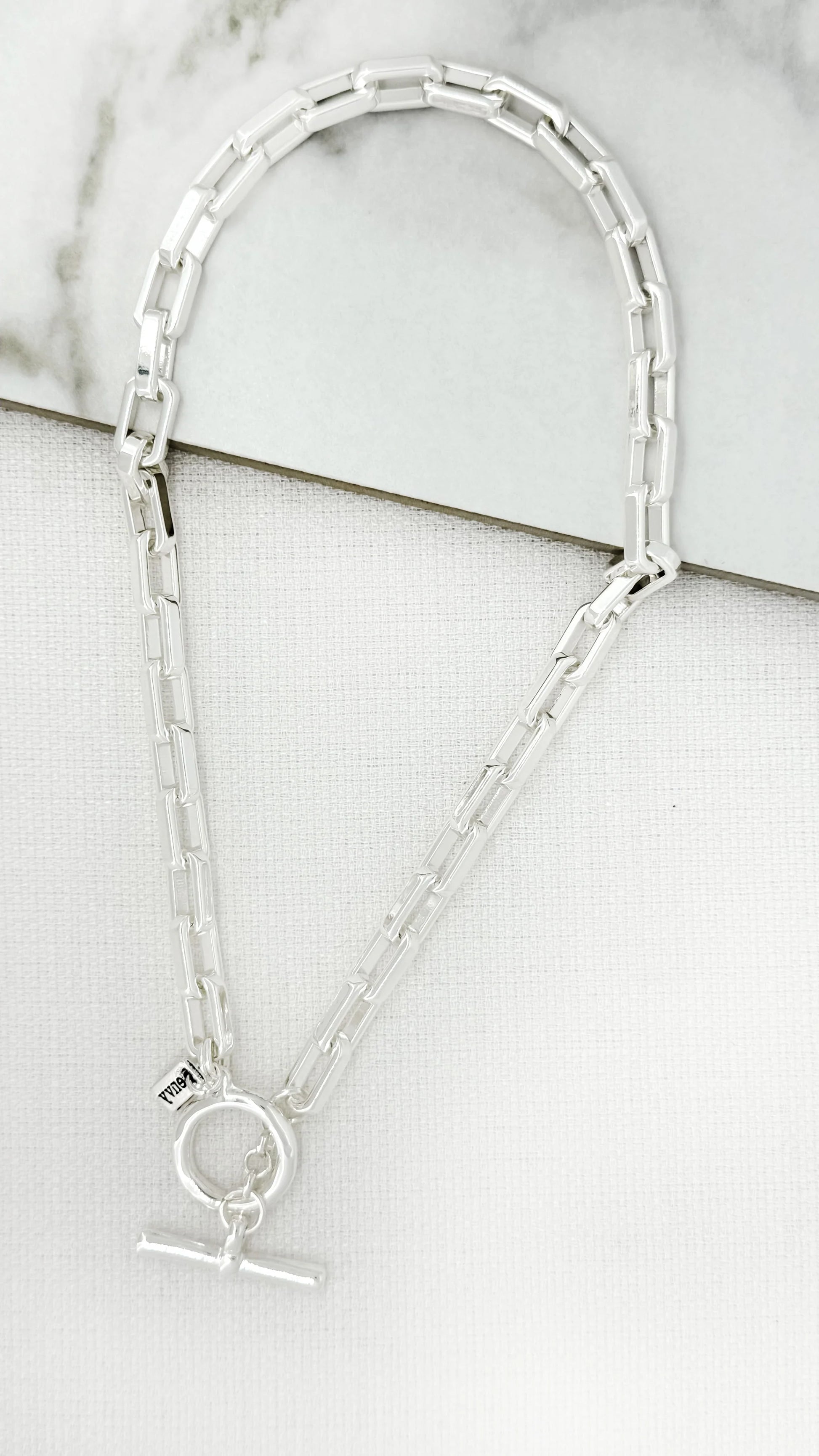 Envy Short Silver Chunky Link T-Bar Necklace