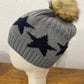 Cashmere Mix Star Bobble Hat | Grey/Navy