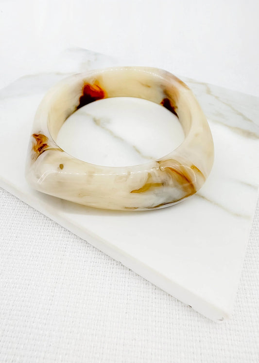 Envy Chunky Cream & Brown Marble Effect Resin Bangle