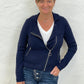 Zip Up Soft Knit Biker Jacket | Navy