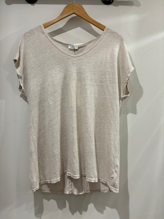 Lucia Linen Jersey V-Neck T-Shirt | Beige