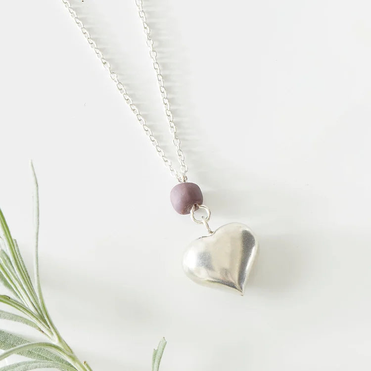 Sterling Silver Heart pendant with purple bead