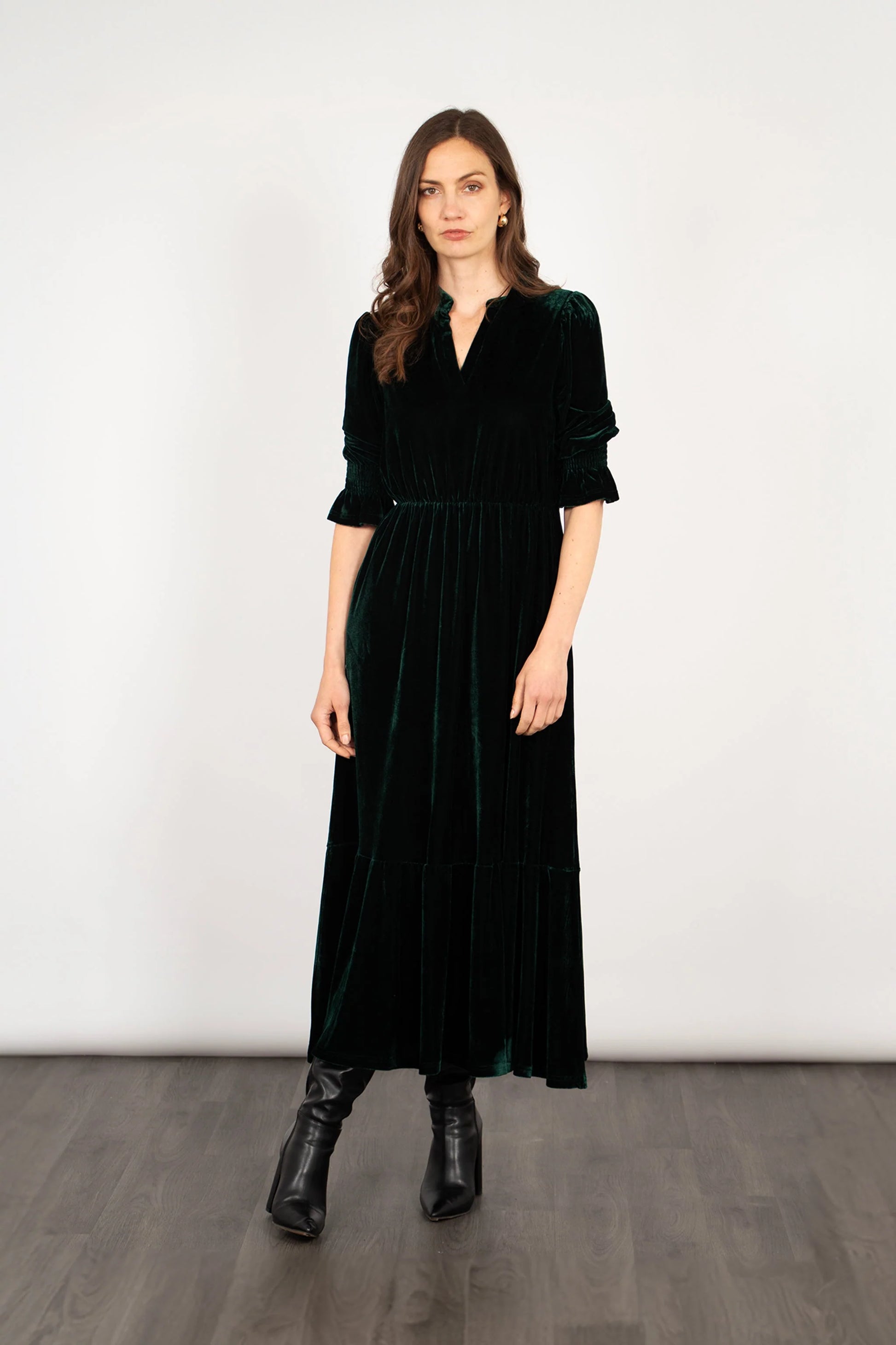 Pandora V-Neck Velvet Dress | Green