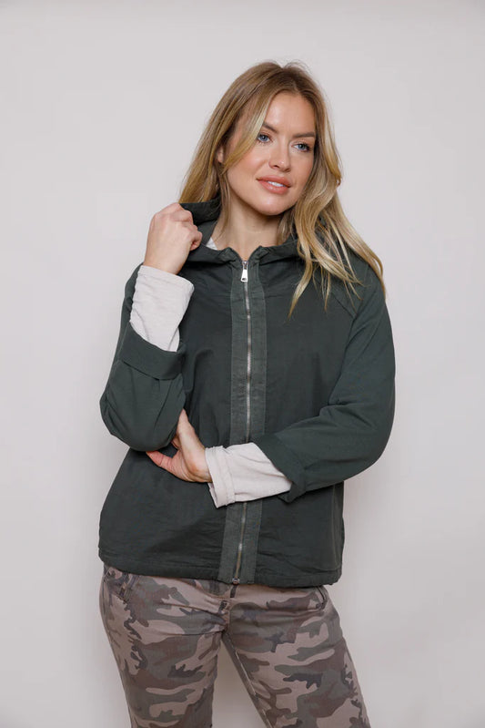 Betsy Stretch Cotton Hooded Jacket | Olive