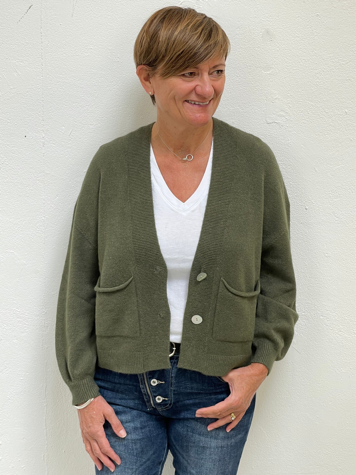 Soft Knit Cardigan with Pockets | Khaki