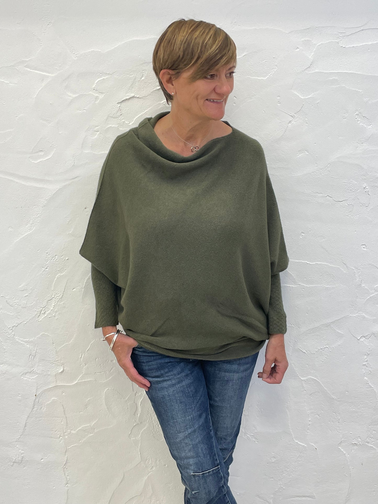 Asymmetric Draped Soft Knit Jumper | Khaki