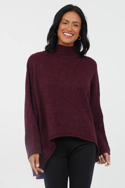 Suzy D Forli Turtle Neck Hi Lo Soft Knit | Merlot