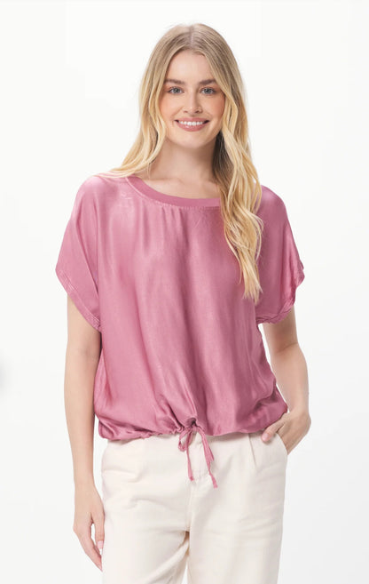 Suzy D Hale Satin Front Drawstring Tee in Rose