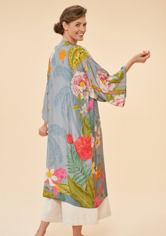 Powder Tropical Flora and Fauna Kimono Gown in Lavender