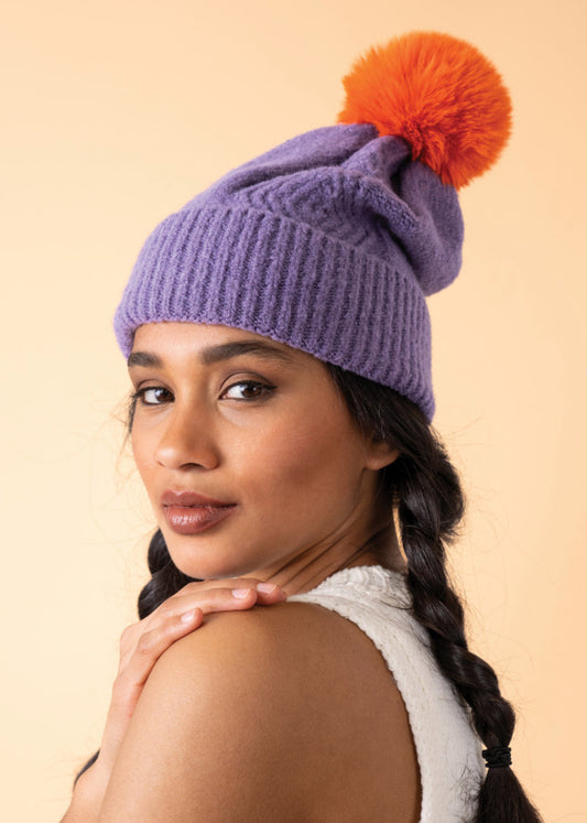 Powder Ingrid Bobble Hat | Lavender & Tangerine