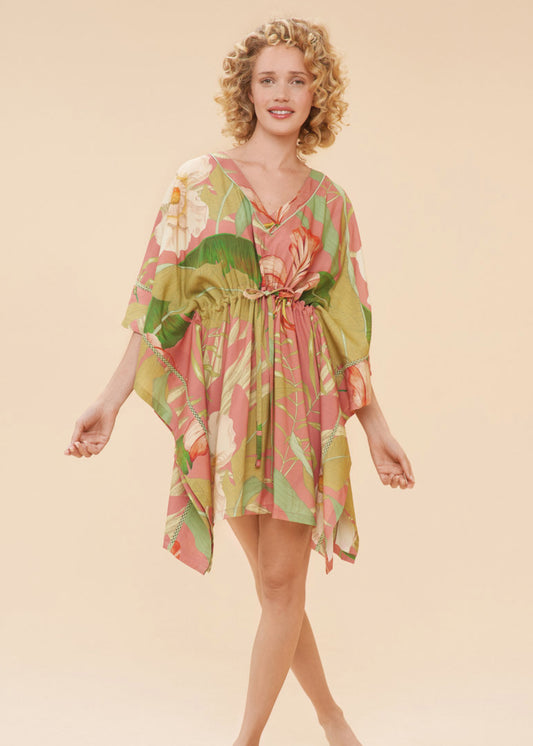 Powder Delicate Tropical Beach Cover Up in Candy