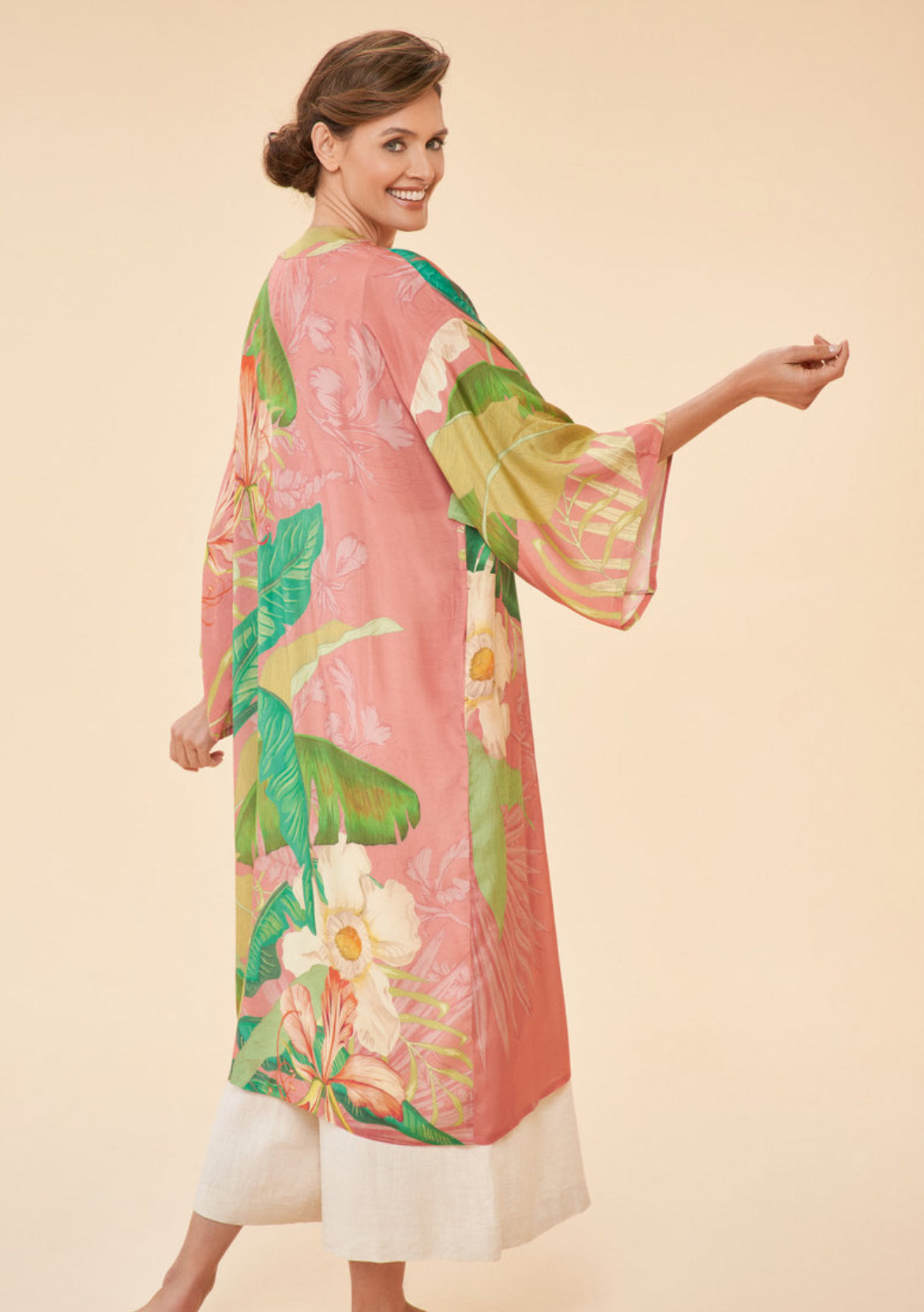 Powder Delicate Tropical Kimono Gown in Candy