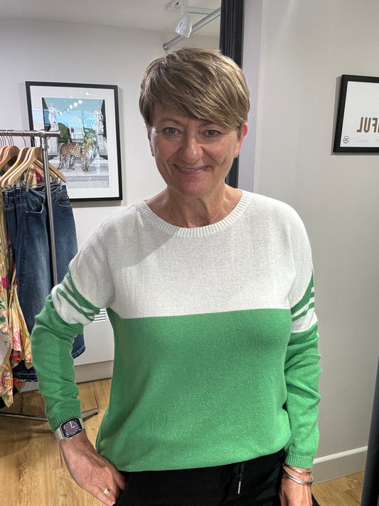 Cashmere Mix Jumper | Green & Cream