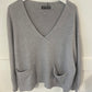 Grey Soft Knit V-Neck Pocket Jumper