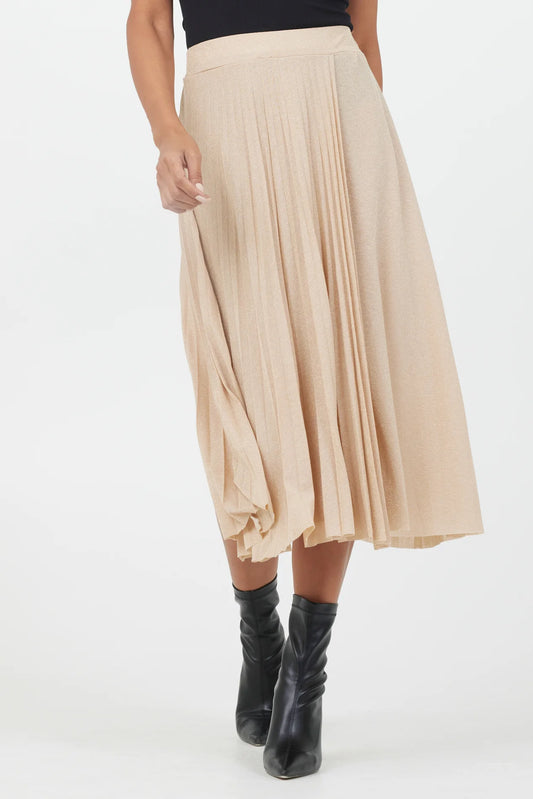 Suzy D Journi Lurex Stretch Pleat Skirt | Gold