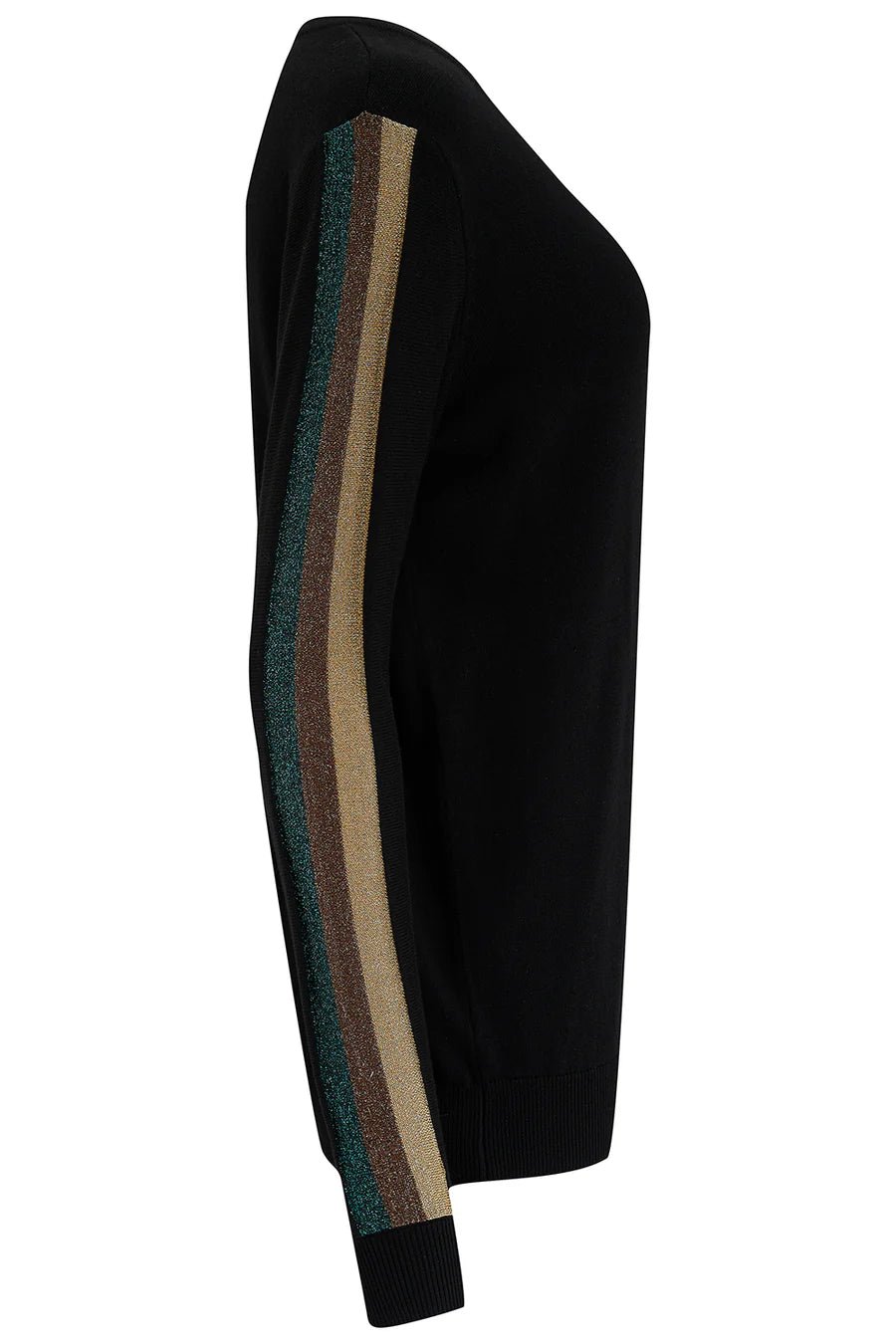 Marcella V-Neck Jumper | Bronze Double Stripe