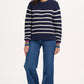 Rebecca Jumper | Navy & Off White with Stripe Rainbow Cuffs