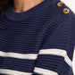 Rebecca Jumper | Navy & Off White with Stripe Rainbow Cuffs