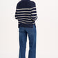 Rebecca Jumper | Navy & Off White with Stripe Rainbow Cuffs