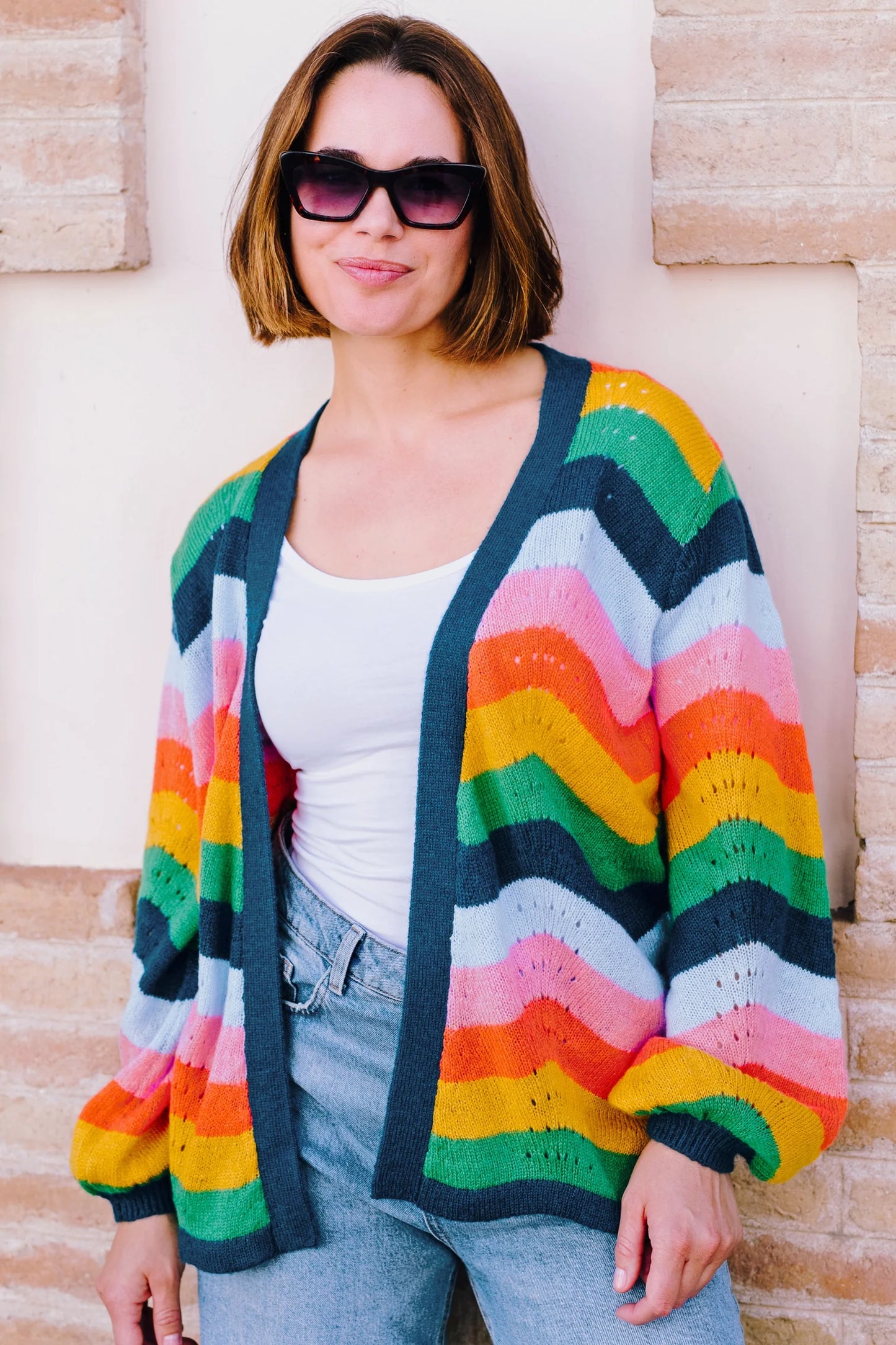 Bella Cardigan | Multi Rainbow Waves