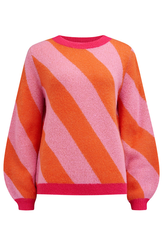 Sugarhill Brighton Essie Jumper | Pink & Orange Diagonal Stripe