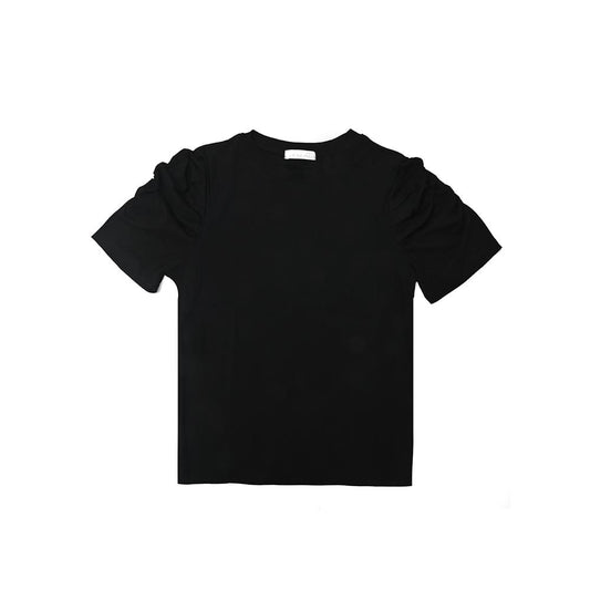 T-Shirt Top with Rouched Sleeves | Black