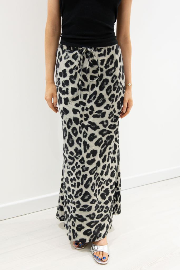 Leopard Print Skirt with Drawstring Waist | Grey