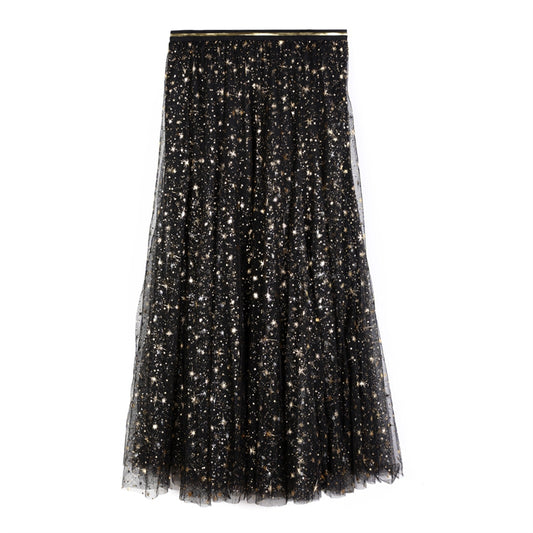 Starburst Tulle Skirt in Black and Gold