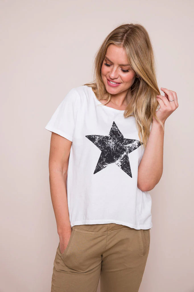 Macy Star Cotton Tee in White