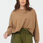 Maeve Cropped Raw Edge Sweatshirt | Caramel