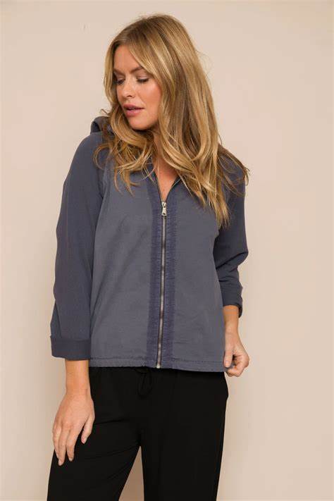 Betsy Stretch Cotton Hooded Jacket in Blue