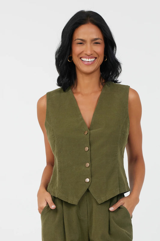 Suzy D Racheli Baby Cord Waistcoat | Moss Green