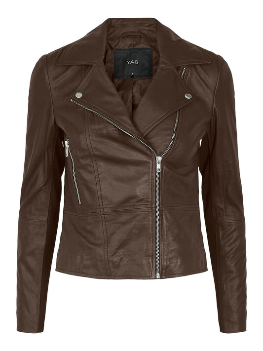 YAS Sophie Leather Jacket in Chicory Coffee