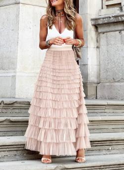 Maxi Tiered Frilled Skirt | Dusky Pink