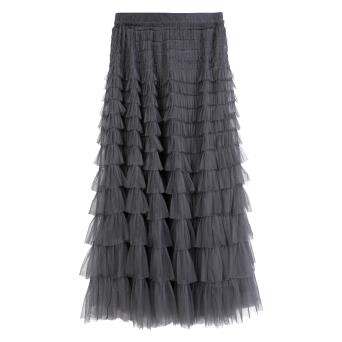 Maxi Tiered Frilled Skirt in Charcoal Grey