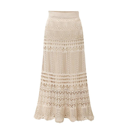 Crochet Knit Maxi Skirt | Cream