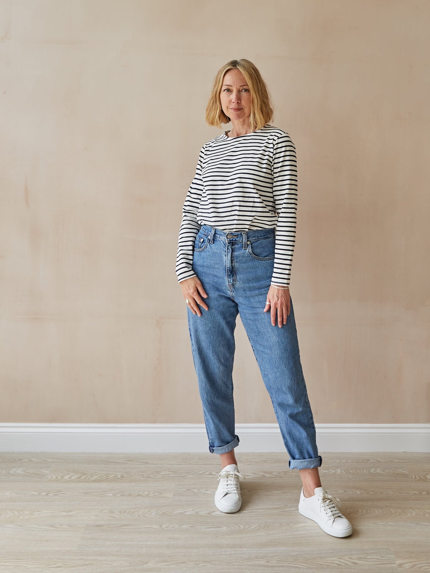 Fleur Stripe Long Sleeve T-Shirt | Navy