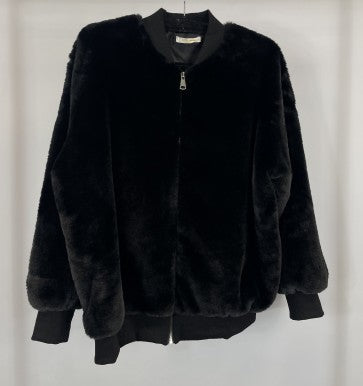 Malissa J Faux Fur Zip Through Bomber Jacket | Black