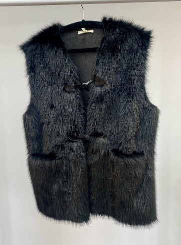 Malissa J Faux Fur Gilet with Toggles and Pockets | Black